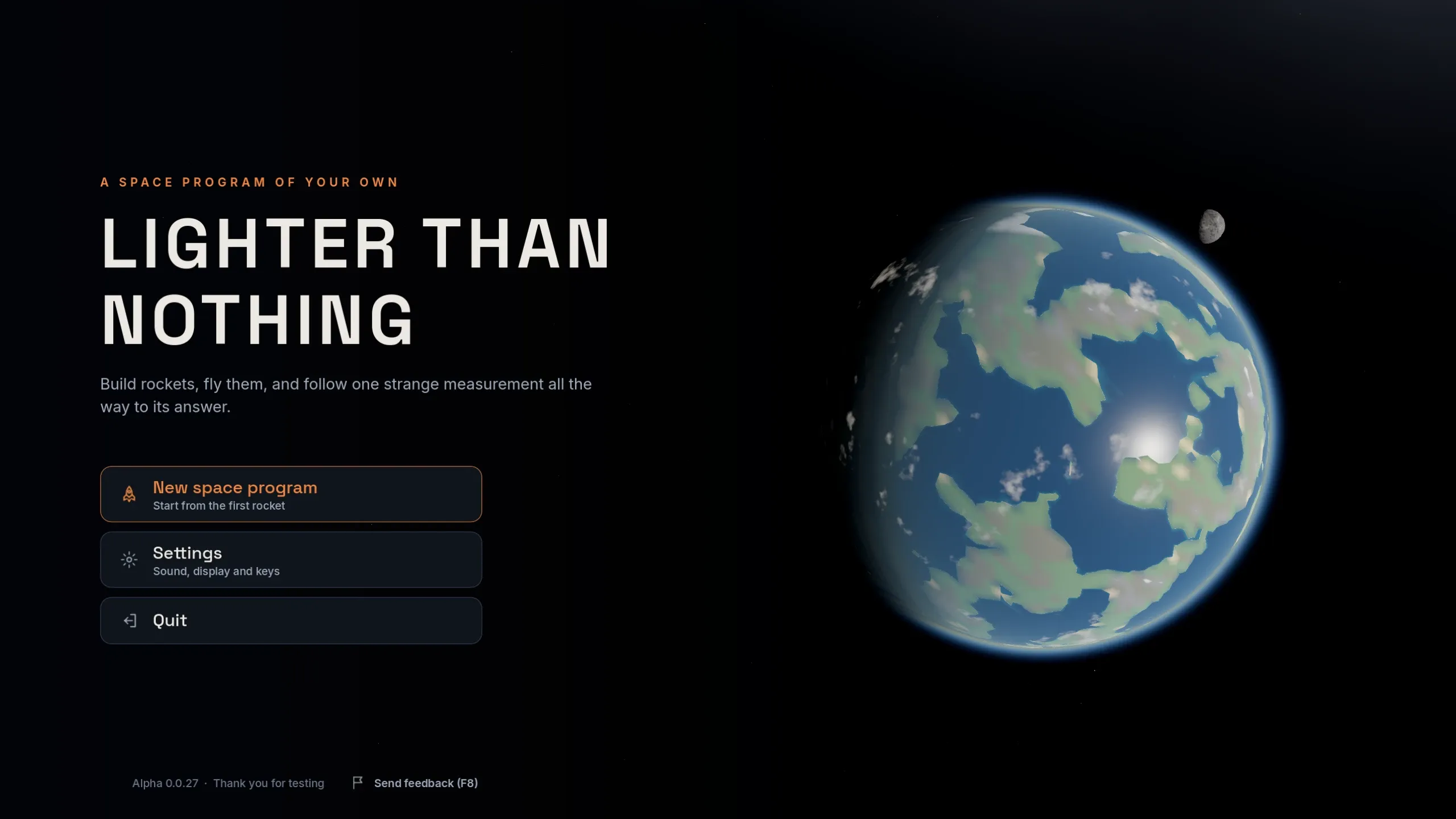 The Lighter Than Nothing title screen, showing the planet Aerie and its moon.